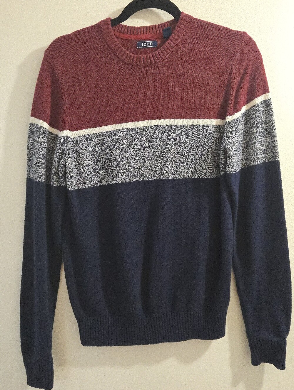 Izod Men’s Colorblock Crewneck Sweater in Red, Gray & Navy